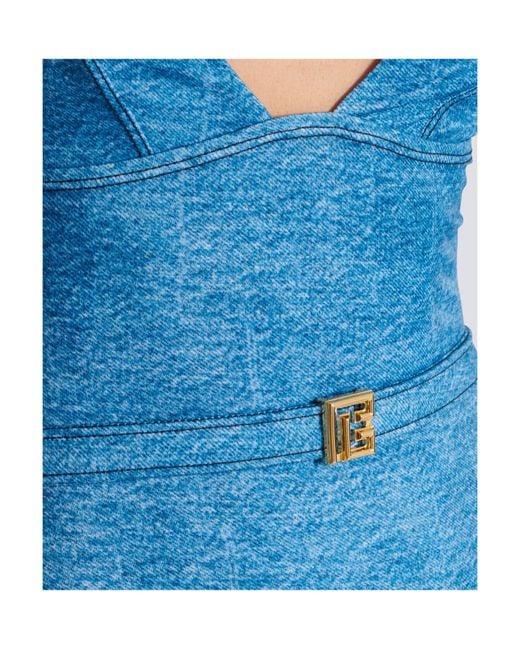 Balmain Blue Belted One-Piece Swimsuit