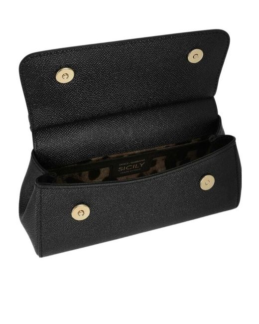 Dolce & Gabbana Black Sicily Logo Plaque Small Tote Bag