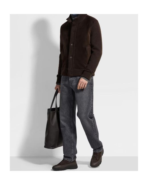Zegna Black Long Sleeve Panelled Cardigan for men