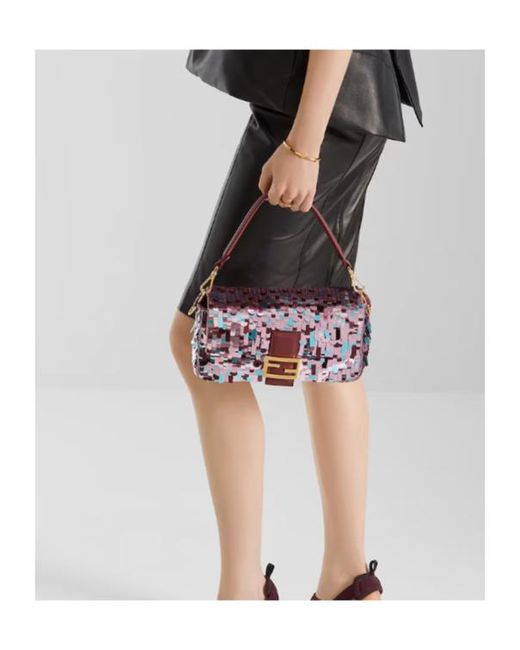 Fendi White Sequin-Embellished Ff Fastened Shoulder Bag