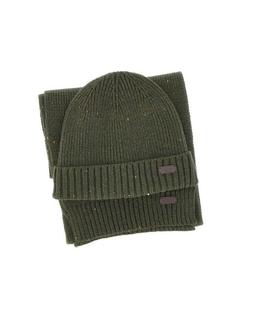Barbour Green Carlton Beanie And Scarf Set for men