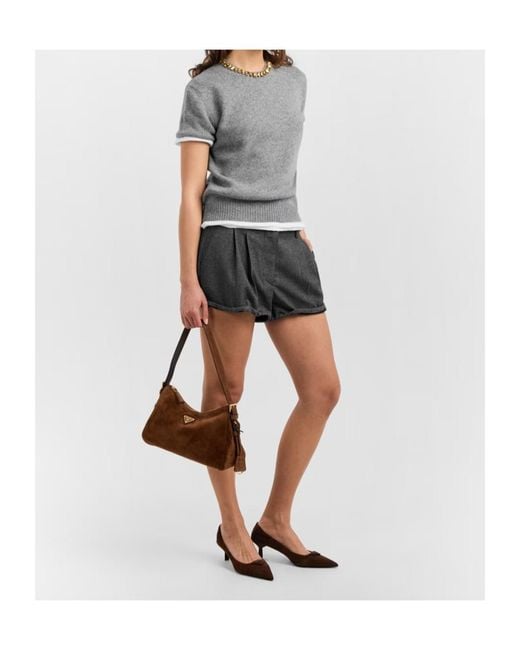 Prada Gray Logo Patch Shorts