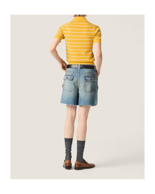 Miu Miu Blue Cargo Denim Bermuda Shorts