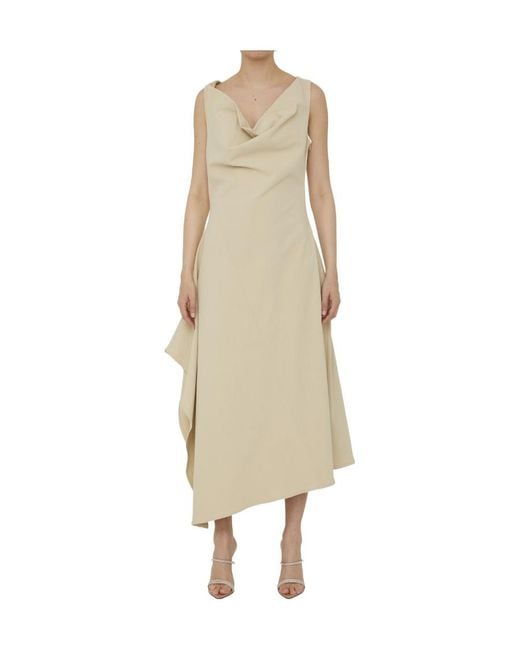 Bottega Veneta Natural Asymmetrical Designed Midi Dress