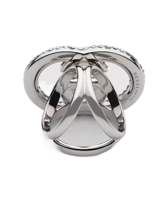 Gucci White Crystal Interlocking G Carré Ring