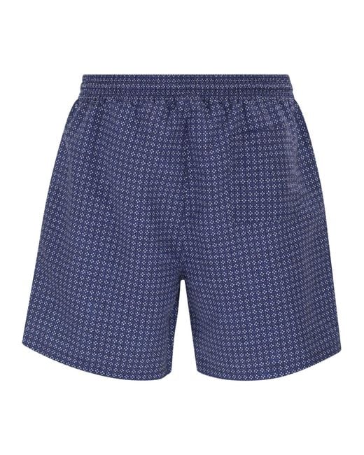 Brunello Cucinelli Blue Nylon Swimsuit With Floral Print for men