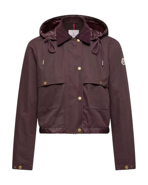 Moncler Purple Aconitum Hooded Cotton Linen Blend Shirt Jacket