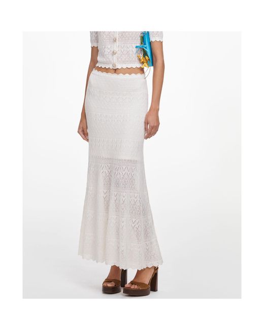 Self-Portrait White Wool Openwork Knit Midi Skirt