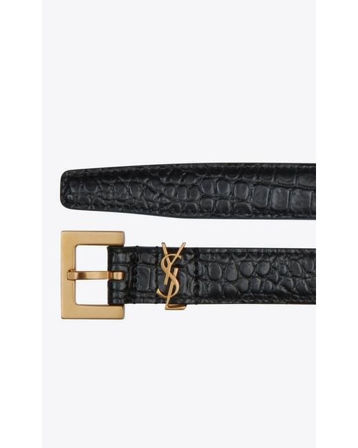 Saint Laurent White Logo Plaque Square Buckled Embossed Belt
