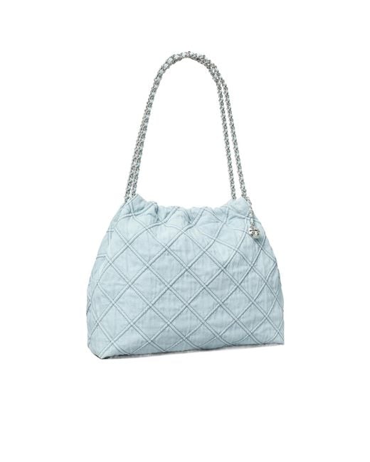 Tory Burch Blue Fleming Soft Denim Hobo Bag