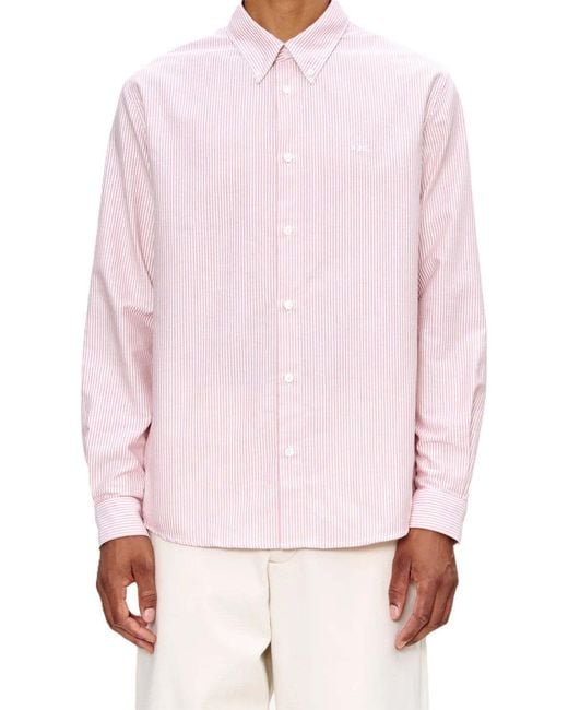 A.P.C. Pink Striped Button-Down Shirt for men