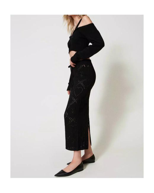 Twinset Black Pointelle-Knit Skirt