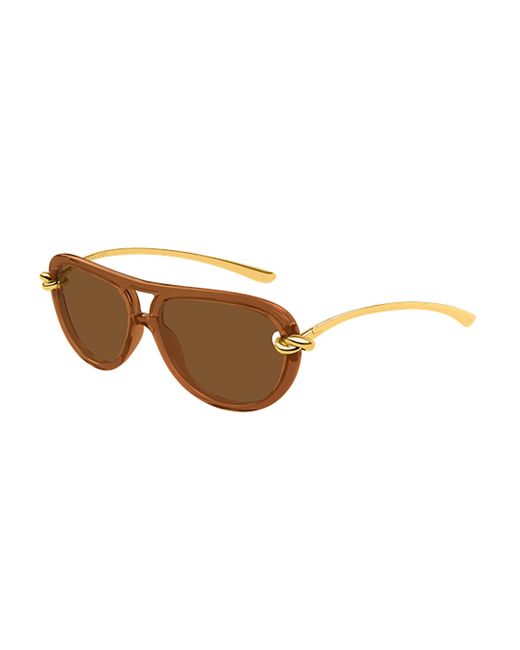 Bottega Veneta Brown Eyewear Aviator Frame Sunglasses