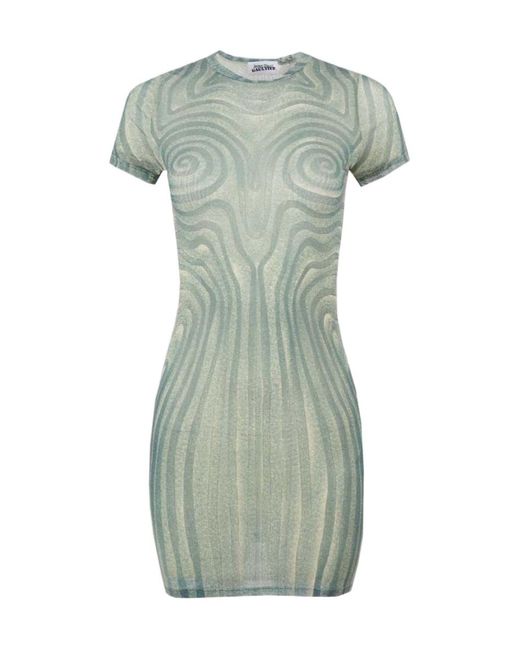 Jean Paul Gaultier Green Spiral-Print Mesh Dress