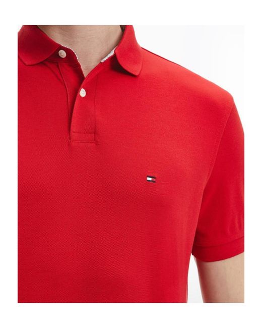 Tommy Hilfiger Red Logo Short Sleeve Polo Shirt for men
