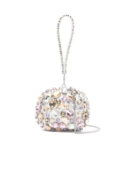 Self-Portrait White Embellished Top Handle Clutch Bag