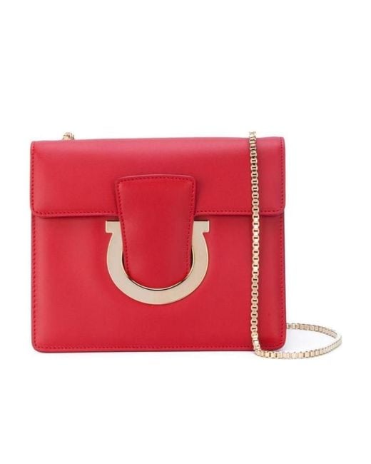 Ferragamo Red Logo Chain Shoulder Bag