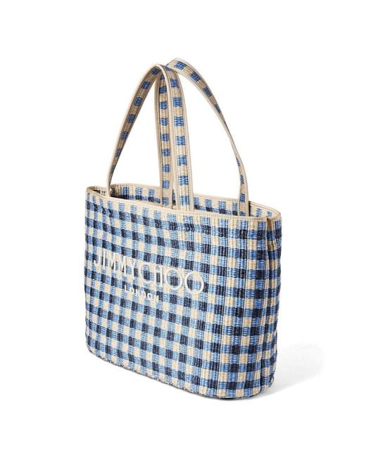 Jimmy Choo Blue Logo Embroidered Beach Tote Bag