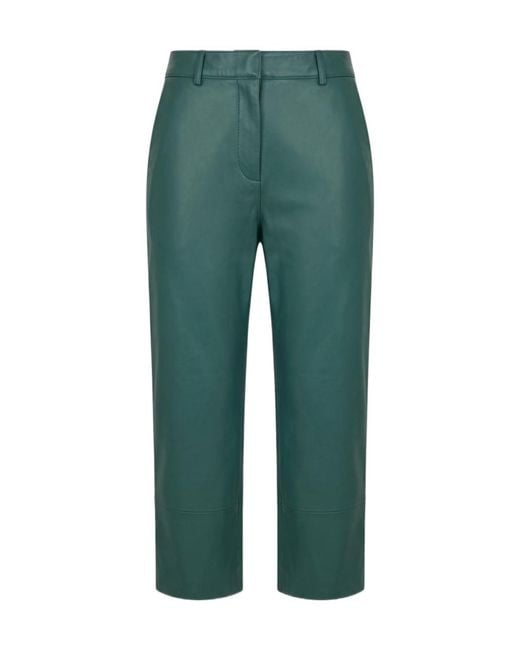 Frankie Shop Green Straight-Leg Leather Trousers