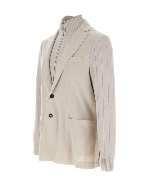 Eleventy Gray Single Breasted Ribbed-Knit Blazer for men
