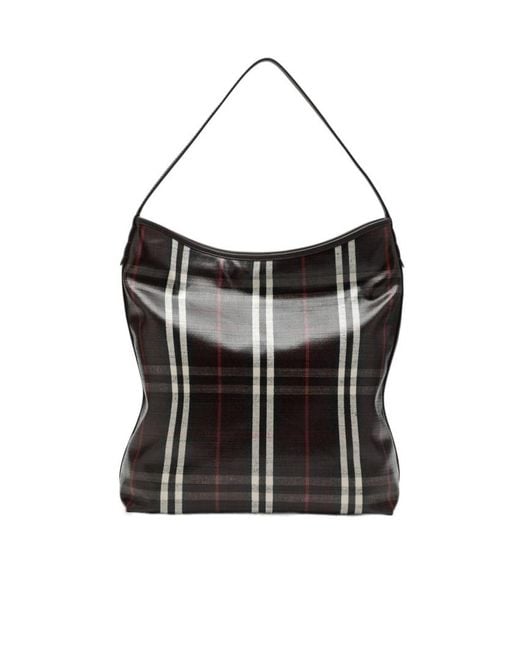 Burberry Black Ekd Patch Checked Shoulder Bag