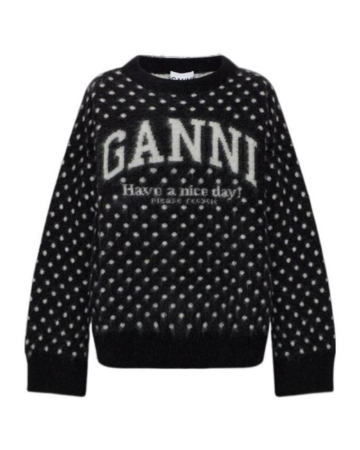 Ganni Black Polka Brushed Jumper