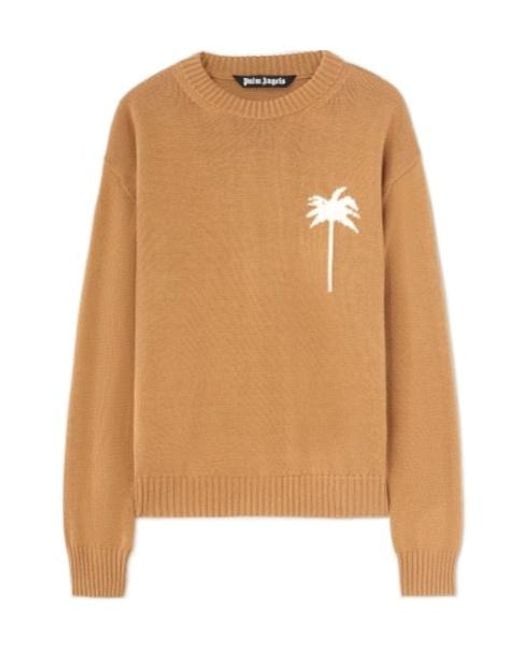 Palm Angels Brown Palm Tree Intarsia Crewneck Knitted Jumper for men