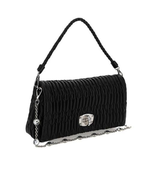 Miu Miu Black Crystal Strap Quilted Shoulder Bag