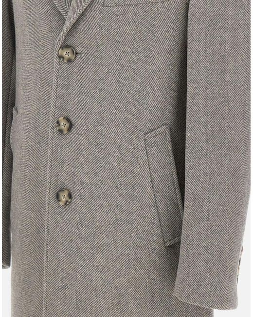 Manuel Ritz Gray Herringbone Single-Breasted Coat for men