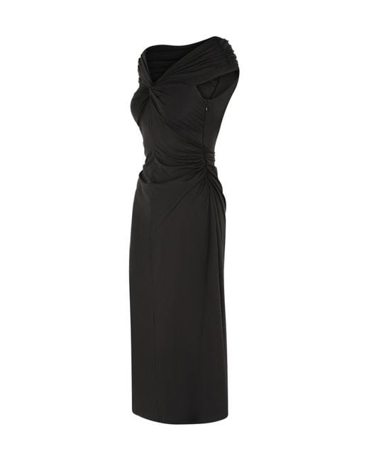 MICHAEL Michael Kors Black Stretch Off-The-Shoulder Midi Dress