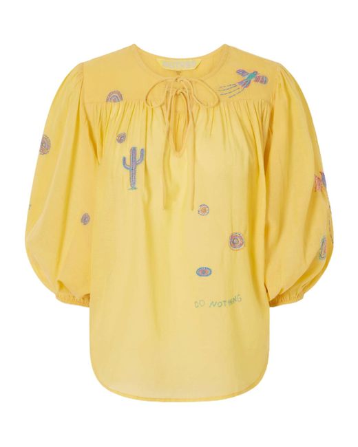 Mother Yellow Cotton-Blend Voile Blouse