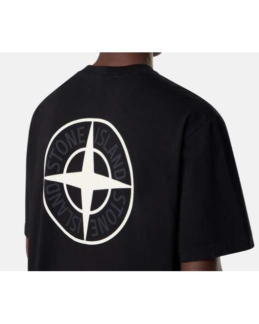 Stone Island Black Logo Printed Crewneck T-Shirt for men