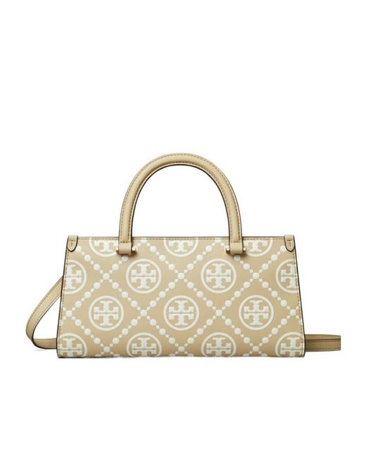 Tory Burch Metallic Small T Monogram-Embossed E/W Tote Bag