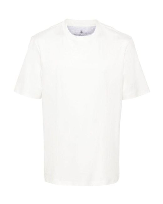 Brunello Cucinelli White Crewneck Short-Sleeved T-Shirt for men