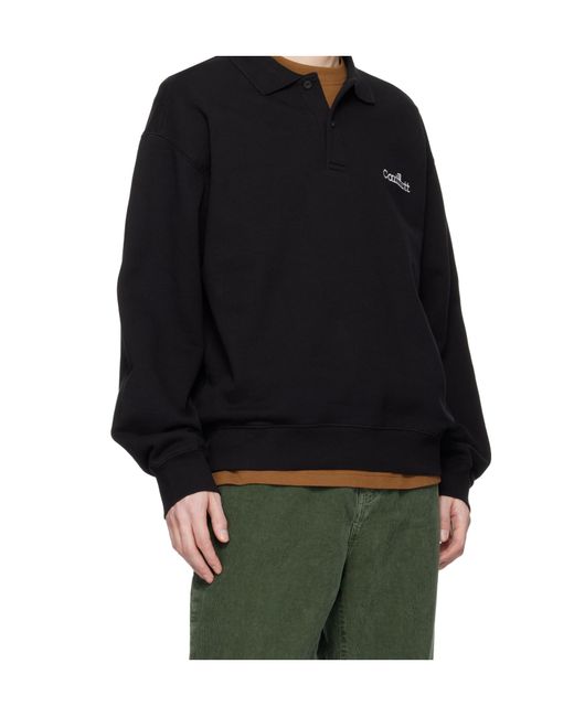 Carhartt Black Wip Label Logo-Embroidered Long-Sleeve Polo Shirt