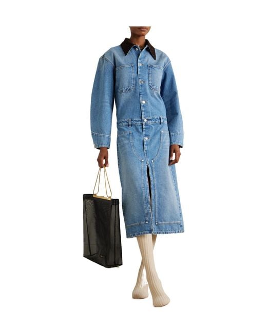 Stella McCartney Blue Corduroy-Trimmed Denim Dress