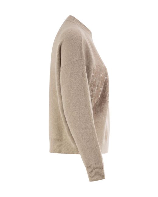 Peserico Natural Crew-Neck Jumper With Sequins