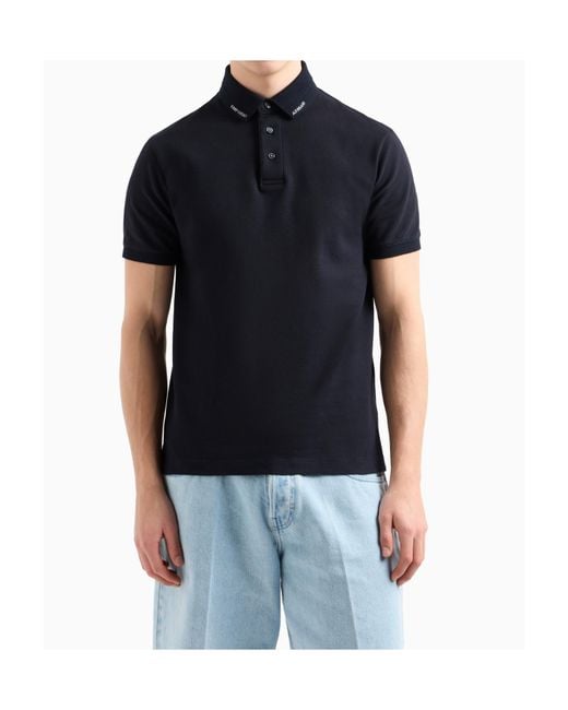 Emporio Armani Blue Polo Shirt With Logo Collar for men