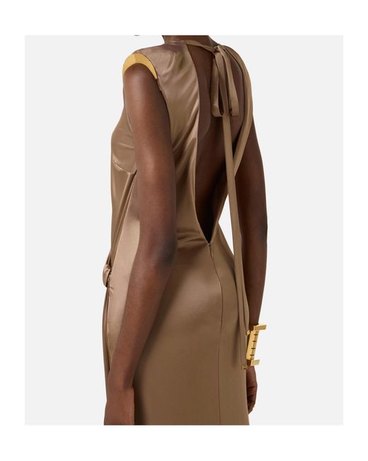 Elisabetta Franchi Brown Open Back Sleeveless Carpet Dress