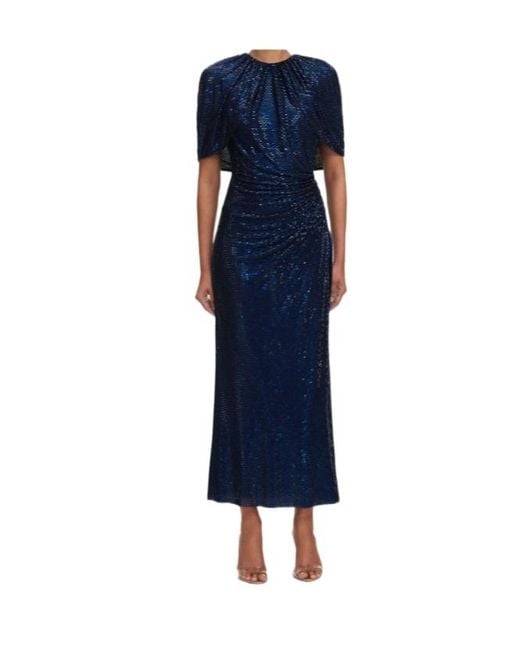 Self-Portrait Blue Cape-Sleeve Midi Dress