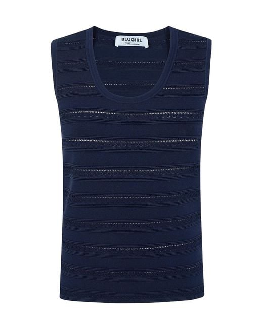 Blugirl Blumarine Blue Pointelle-Knit Ribbed Top