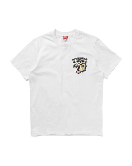 KENZO White Logo Embroidered Crewneck T-Shirt for men