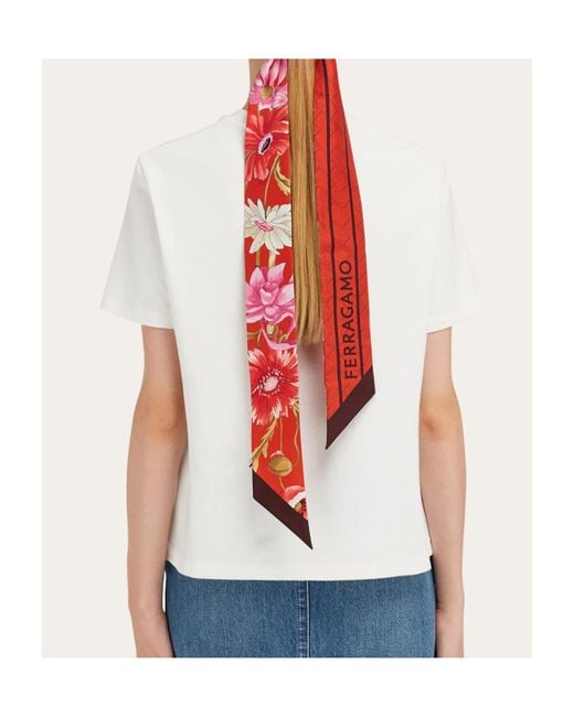 Ferragamo Red Floral Print Scarf