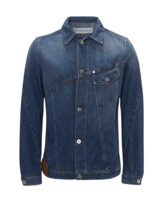 J.W. Anderson Blue Jw Anderson Logo Embroidered Twisted Denim Jacket for men