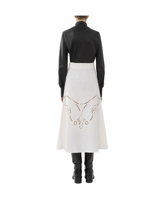Chloé White Chloé Embroidered High-Waisted Midi Skirt