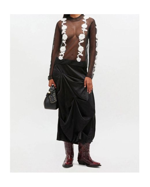 Ganni Gray Flower Crochet Turtleneck Top