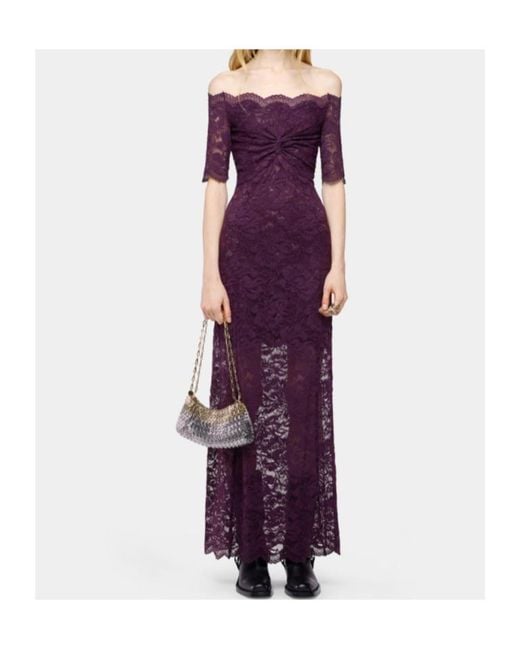 Rabanne Purple Rabanne Short Sleeve Lace Maxi Dress