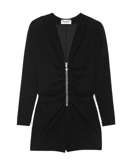 Saint Laurent Black Embellished Ruched Dress