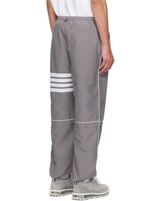 Thom Browne Gray Bar Stripe Detailed Track Trousers for men