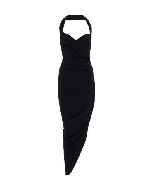 Norma Kamali Black Cayla Halterneck Ruched Midi Dress